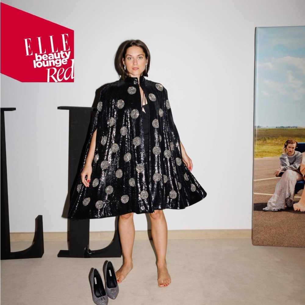 H&M  innovation Circular design 2021 award-Sequin Black and White Polka Dot Cape